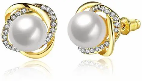 Trendy Pearl (2) Stoned Golden Earrings