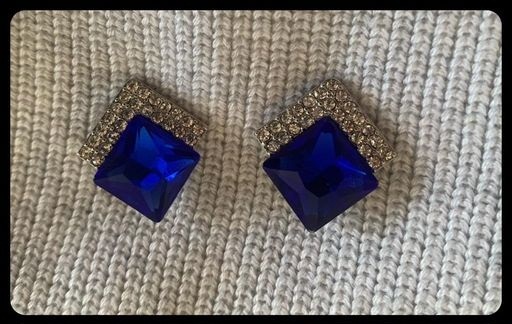 Square Shape Crystal Royal Blue Earrings For Ladies