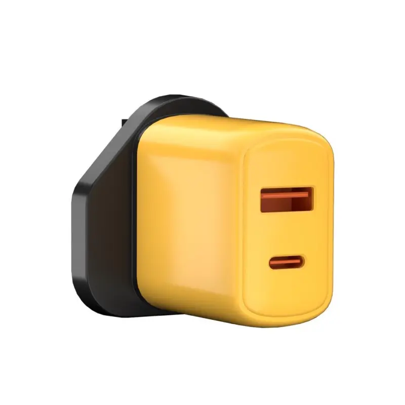 3 Pin USB Plug Adapter Mains Wall Charger 1 USB + 1 TypeC Port Universal
