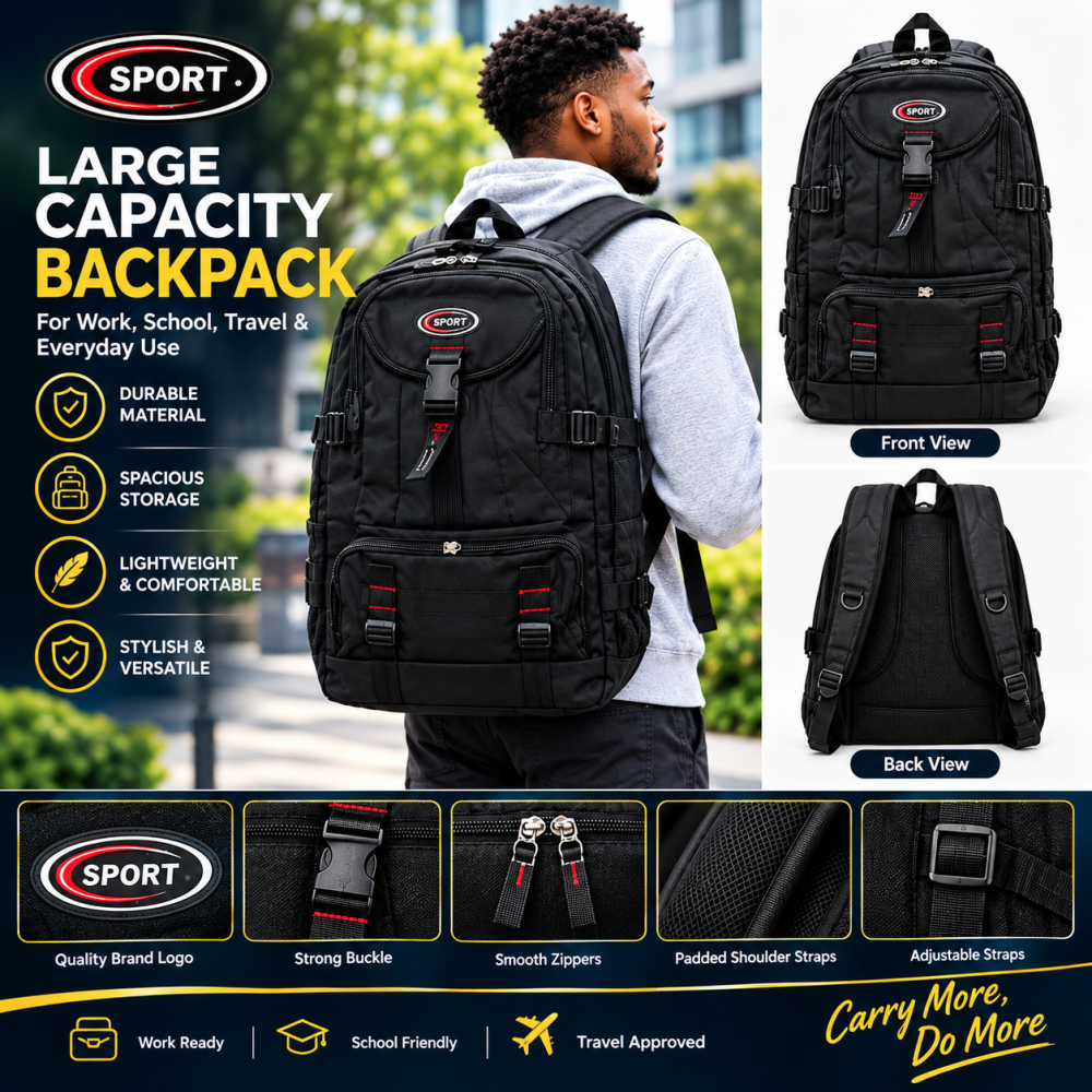 Black Sporty Multi-Pocket Backpack