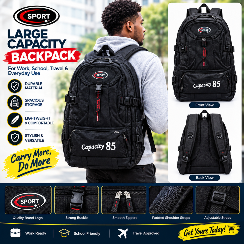 Black Sporty Multi-Pocket Backpack