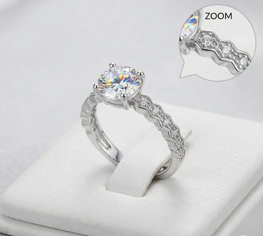 MOISSANITE & HEX-PAVE SILVER RING