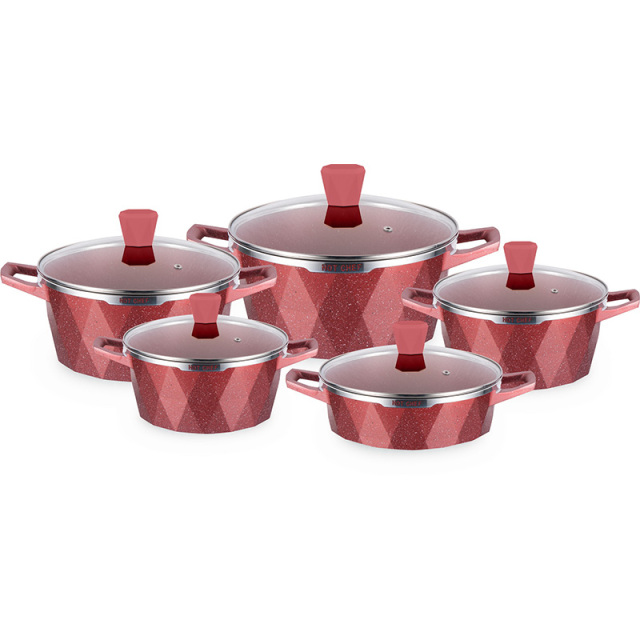 Big Diamond Die-casting Aluminum Pot Set Home Cooking nonstick cookware set with Glass lids