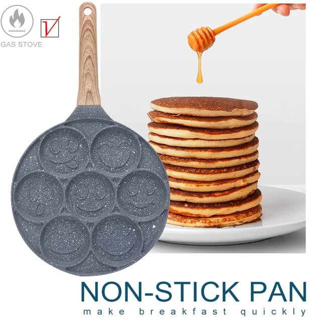 High Quality 10 Inch Pancake Maker Pan Pancake Pan With 7-Mold Flapjack Faces for Breakfast Griddle Fried Egg Cooker