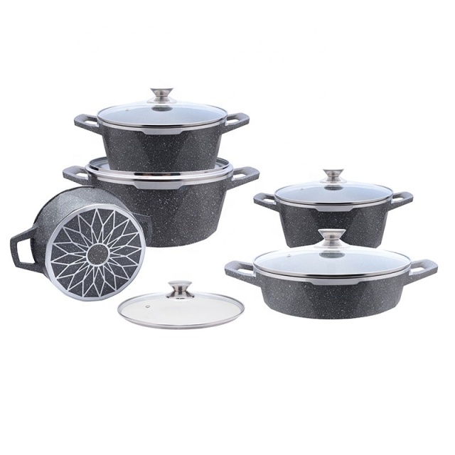 Big Diamond Die-casting Aluminum Pot Set Home Cooking nonstick cookware set with Glass lids