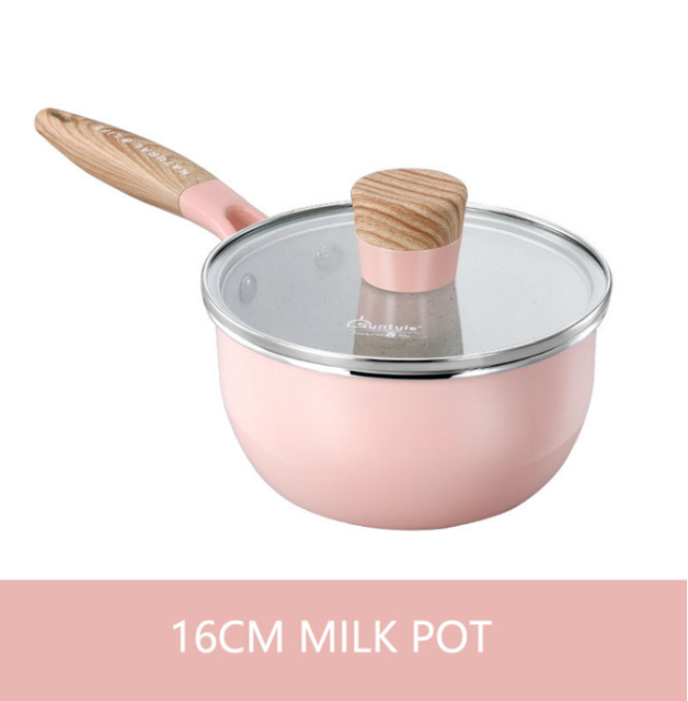 Non Stick Frying Pan With Wooden Handle Cooking Pot Set Breakfast Crepe Maker Pan Korean Cookware Saucepan Ramen Milk Pot