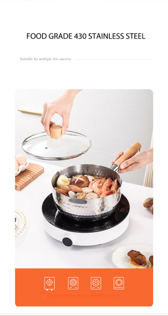 16-20cm Stainless Steel Japanese Frying Pan Cooker Household Small Milk Pot Ramen Instant Soup Pot Kitchen Cooking Set Uncoated