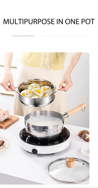 16-20cm Stainless Steel Japanese Frying Pan Cooker Household Small Milk Pot Ramen Instant Soup Pot Kitchen Cooking Set Uncoated
