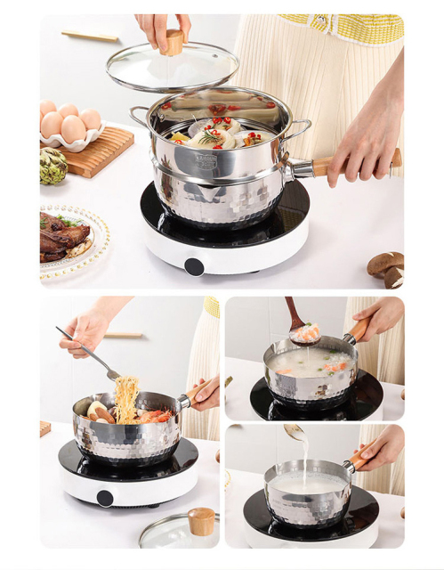 16-20cm Stainless Steel Japanese Frying Pan Cooker Household Small Milk Pot Ramen Instant Soup Pot Kitchen Cooking Set Uncoated