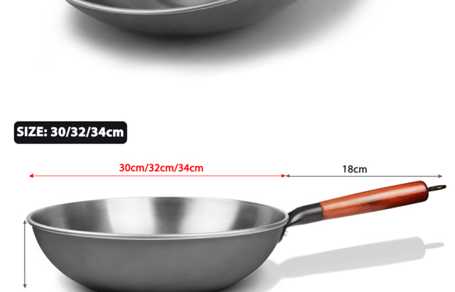 34cm Cast Iron Wok Uncoated Steak and Egg Wok Pan Gas Cooker Induction Cooker Compatible for Family Restaurant Kitchen Cookware
