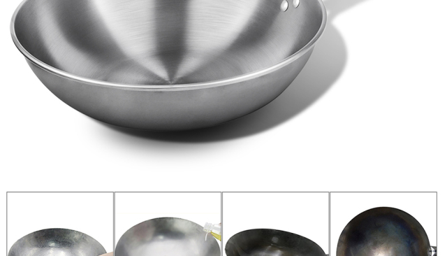 34cm Cast Iron Wok Uncoated Steak and Egg Wok Pan Gas Cooker Induction Cooker Compatible for Family Restaurant Kitchen Cookware