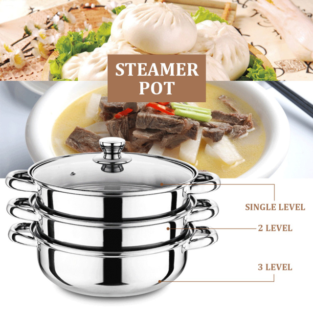 28cm Kitchen Food Maker Dual Use 3 Tier Stainless Steel Steamer Pot Large Home With Handles Insulated Easy Clean Cookware 28cm Kitchen Food Maker Dual Use 3 Tier Stainless Steel Steamer Pot Large Home With Handles Insulated Easy Clean Cookware 28cm Kitch