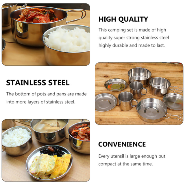 8pcs Camping Cookers For 5-6 People Backpack Portable Picnic Cookware Set Stainless Steel Travel Tableware Outdoor Cutlery