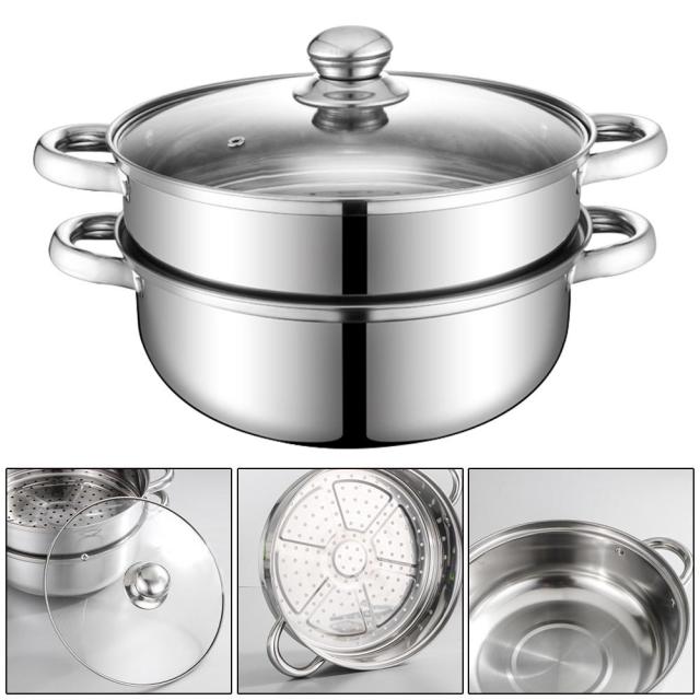 Double Layer 2 Tiers Stainless Steel Food Steamer Pot Soup Steam Pot Cooking Cookware Kitchen Tools For Induction Cooker