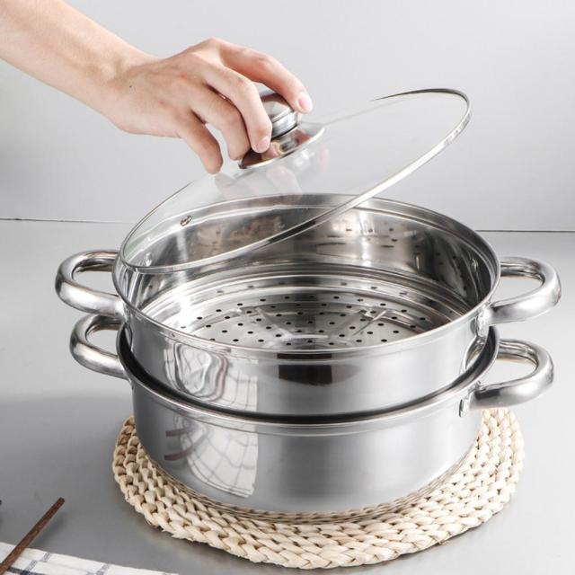 Double Layer 2 Tiers Stainless Steel Food Steamer Pot Soup Steam Pot Cooking Cookware Kitchen Tools For Induction Cooker