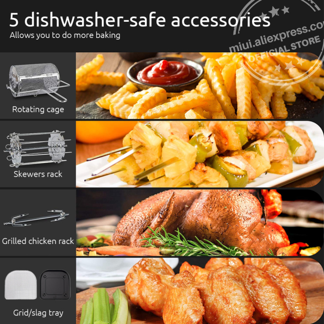 MIUI 10L/12.7QT Electric Air Fryer Oven MI-CYCLONE Rotisserie Dehydrator LED Large Capacity Chicken Frying Machine 5in1