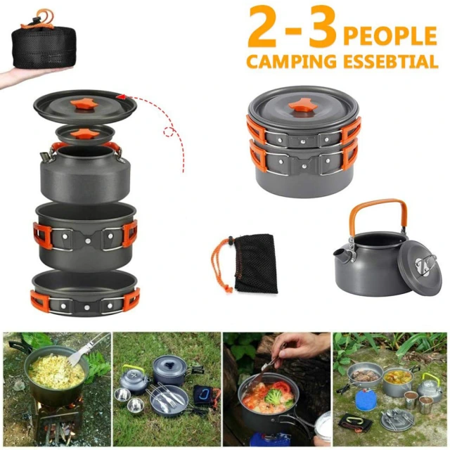 Camping Cookware Kit Outdoor Aluminum Cooking Set Water Kettle Pan Pot Travelling Hiking Picnic BBQ Tableware Camping Equipment