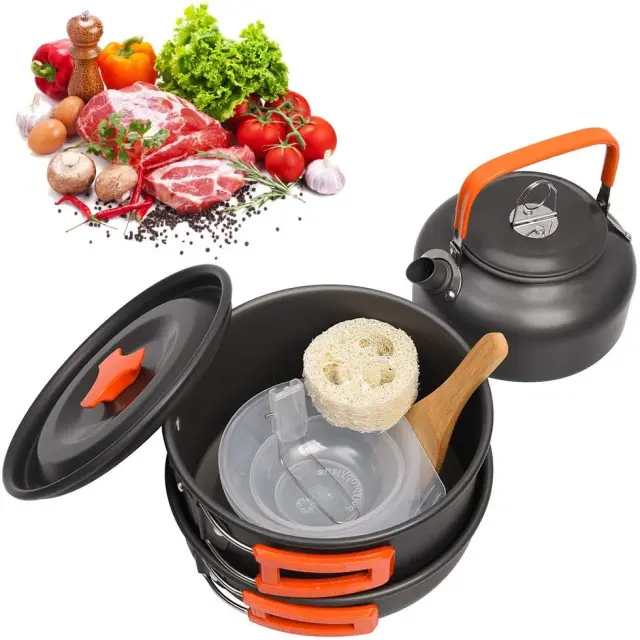 Camping Cookware Kit Outdoor Aluminum Cooking Set Water Kettle Pan Pot Travelling Hiking Picnic BBQ Tableware Camping Equipment