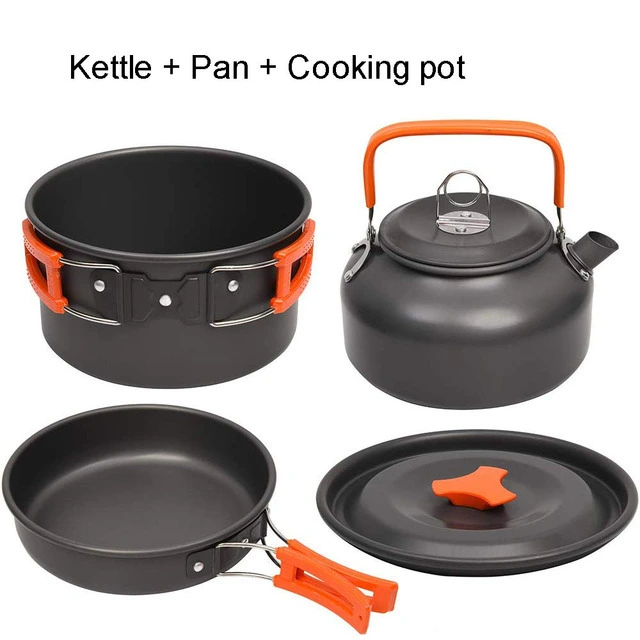 Camping Cookware Kit Outdoor Aluminum Cooking Set Water Kettle Pan Pot Travelling Hiking Picnic BBQ Tableware Camping Equipment