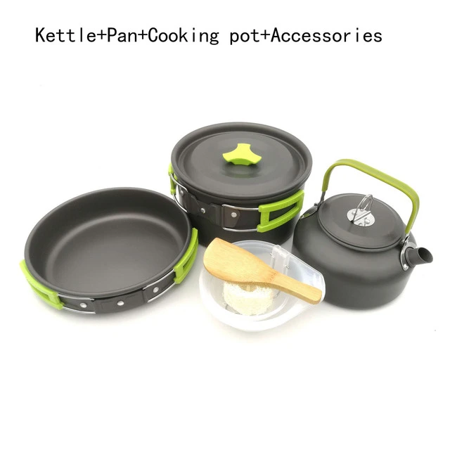 Camping Cookware Kit Outdoor Aluminum Cooking Set Water Kettle Pan Pot Travelling Hiking Picnic BBQ Tableware Camping Equipment