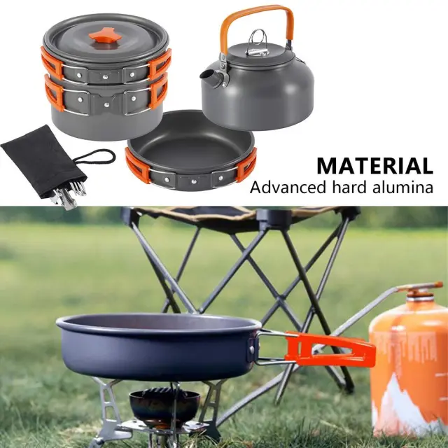 Camping Cookware Kit Outdoor Aluminum Cooking Set Water Kettle Pan Pot Travelling Hiking Picnic BBQ Tableware Camping Equipment