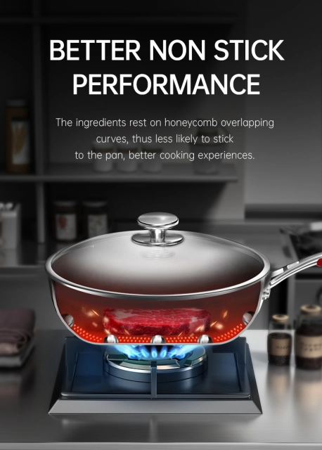 Kitchen Wok 28cm Honeycomb Nonstick Wok 316L Stainless Steel Cookware Nonstick Cooking Pan Electric Induction Pan