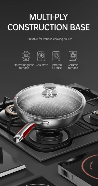 Kitchen Wok 28cm Honeycomb Nonstick Wok 316L Stainless Steel Cookware Nonstick Cooking Pan Electric Induction Pan