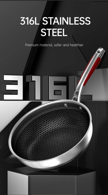 Kitchen Wok 28cm Honeycomb Nonstick Wok 316L Stainless Steel Cookware Nonstick Cooking Pan Electric Induction Pan