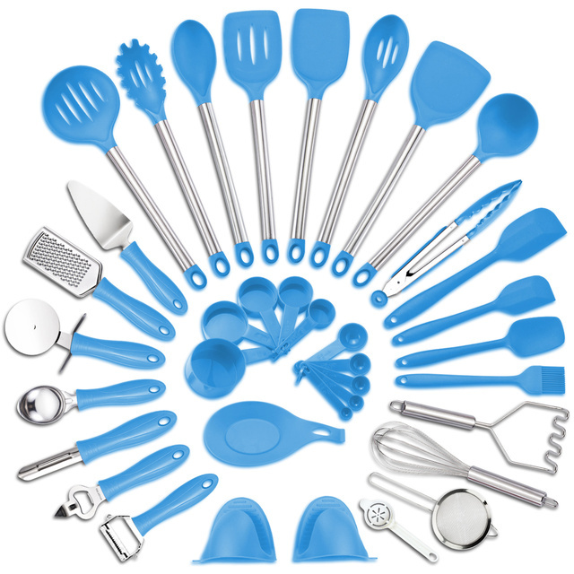 Kitchen Utensil Set 37Piece Cooking Utensils Silicon and Stainless Steel Nylon Non-stick Spatula Set Baking Tool Set cocina Gift