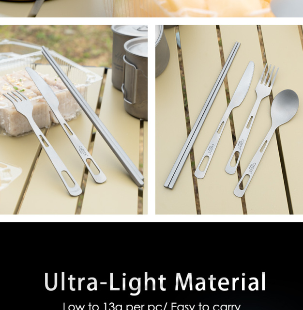 Titanium Tableware Set for Outdoor Camping Picnic Fork Spoon Knife Chopsticks Dinnerware Cutlery Nature Hike Camp Supplies Tools