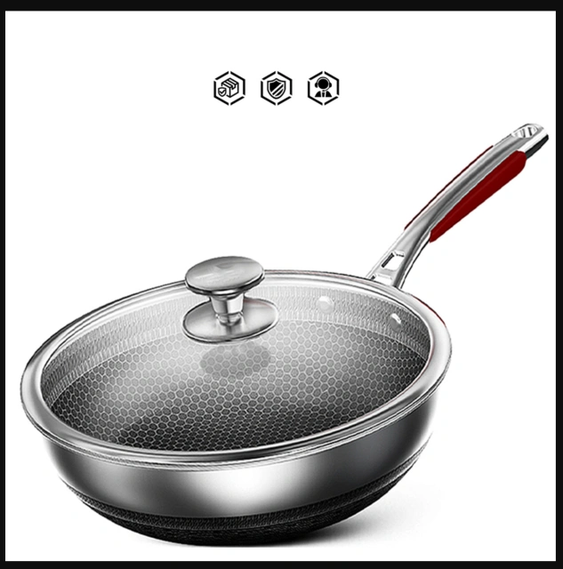 Kitchen Wok 28cm Honeycomb Nonstick Wok 316L Stainless Steel Cookware Nonstick Cooking Pan Electric Induction Pan