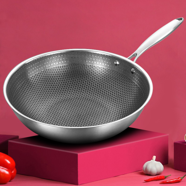 32cm Kitchen Wok Pan Uncoated Fying Pan 7-layer stainless Steel Forging For Electric, Induction and Gas Stoves Healthy Cookware