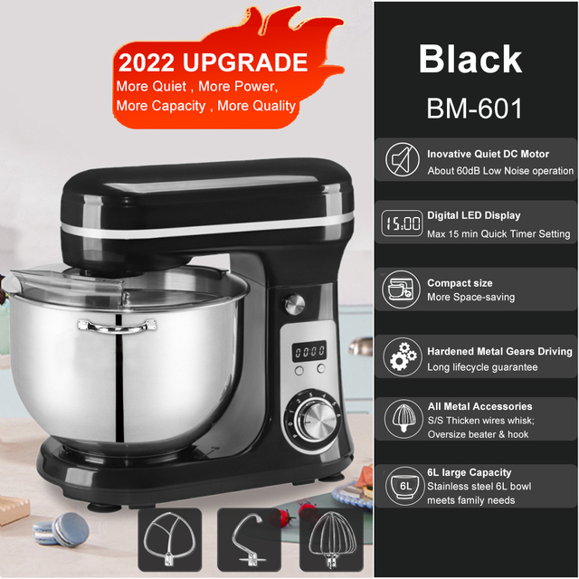 1200W 5L Stainless Steel Bowl 6-speed Kitchen Food Stand Mixer Cream Egg Whisk Whip Dough Kneading Mixer Blender