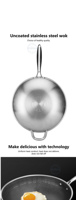 32cm Kitchen Wok Pan Uncoated Fying Pan 7-layer stainless Steel Forging For Electric, Induction and Gas Stoves Healthy Cookware