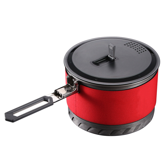 Outdoor Heat Exchange Camping Cooking Pot Cookware Folding Handle For Hiking Backpacking Picnic