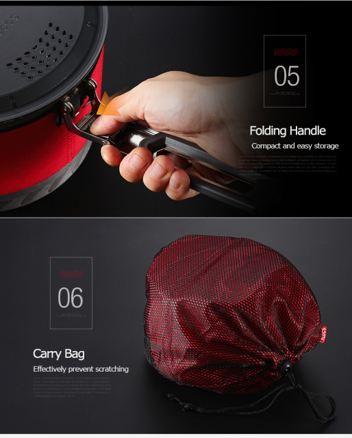 Outdoor Heat Exchange Camping Cooking Pot Cookware Folding Handle For Hiking Backpacking Picnic