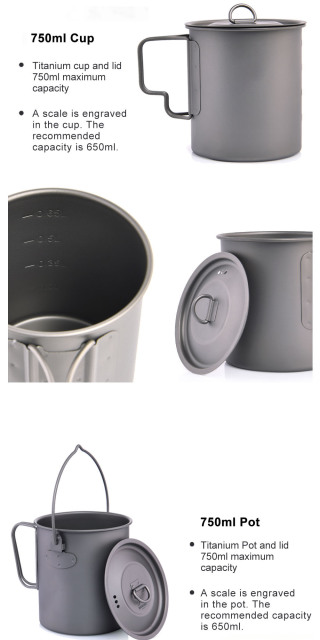 Camping Mug Titanium Cup Tourist Tableware Picnic Utensils Outdoor Kitchen Equipment Travel Cooking set Cookware Hiking