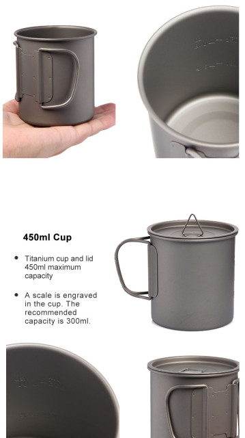 Camping Mug Titanium Cup Tourist Tableware Picnic Utensils Outdoor Kitchen Equipment Travel Cooking set Cookware Hiking