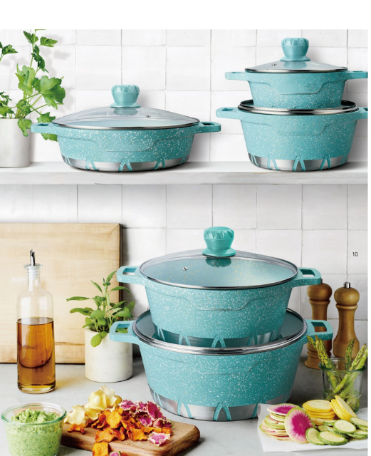 Sky blue rice stone non-stick aluminum pan soup pot frying pan household kitchen utensils