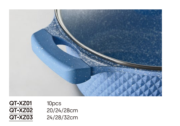 Blue custom die-cast aluminum pans in different styles, malt coated non-stick pans