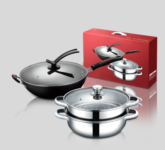 Golden partner cookware set ferritic stainless steel steamer 28cm frying pan 32cm induction cooker gas stove universal