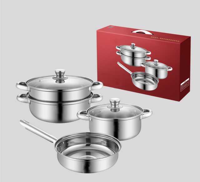 Cookware set, ferritic stainless steel, steamer 28cm soup pot 22cm frying pan 24cm induction cooker gas stovetop universal style