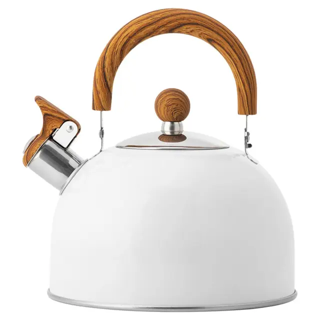 2.5 Liters White Teapot Whistling Tea Kettle Durable Folding Handle Cookware