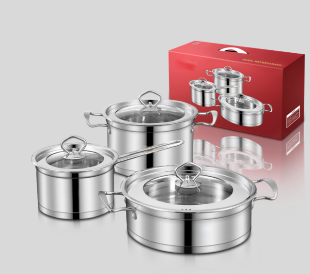 Stainless steel cookware set milk pot soup pot combination cookware three sets induction applicable cookware pot