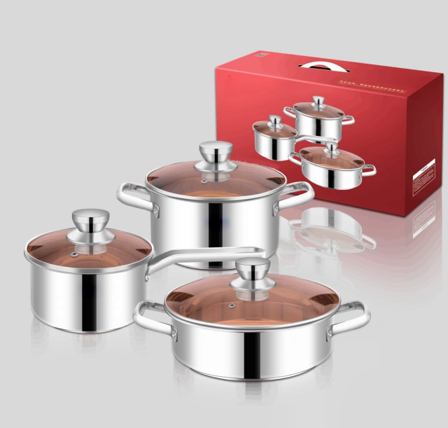 Langkest thick cookware set austenitic stainless steel milk pot 18cm soup pot 21cm hot pot 25cm induction cooker gas stove universal