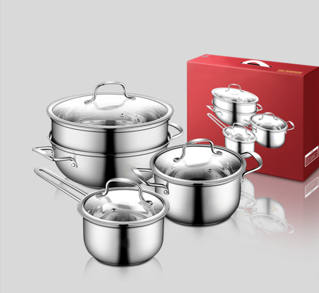 Home Queen Cookware Set Austenitic Stainless Steel Milk Pot 18cm Soup Pot 22cm Soup Steamer 28cm
