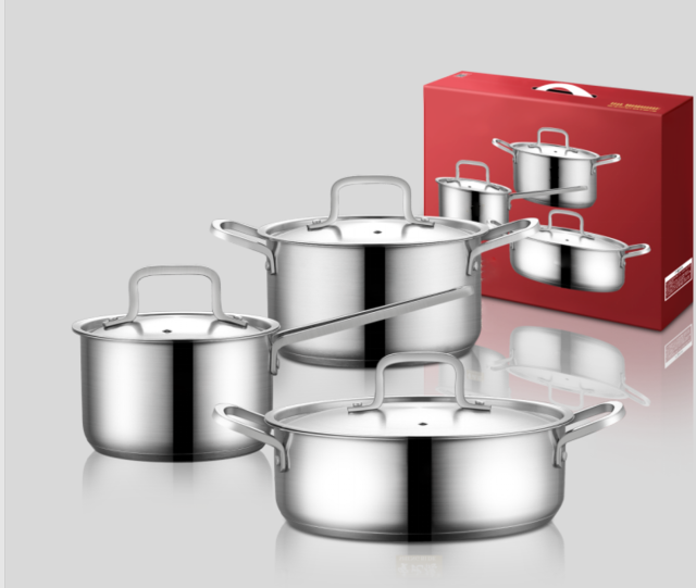 Lange high-grade cookware set austenitic stainless steel milk pot soup pot hot pot 18 + 22 + 26cm induction stove gas stove universal cookware