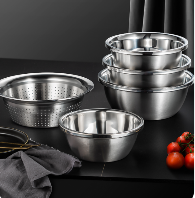 Stainless steel basin set kitchen tools utensils multi-purpose basin dishwashing and noodle basin five-piece set