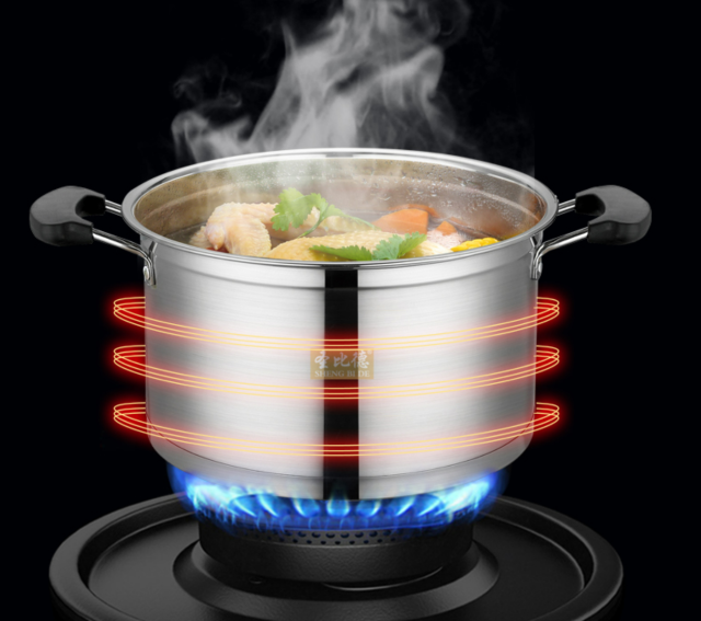 Burroughs double steamer (Bakelite handle) 26cm austenitic stainless steel induction cooker gas stove universal style