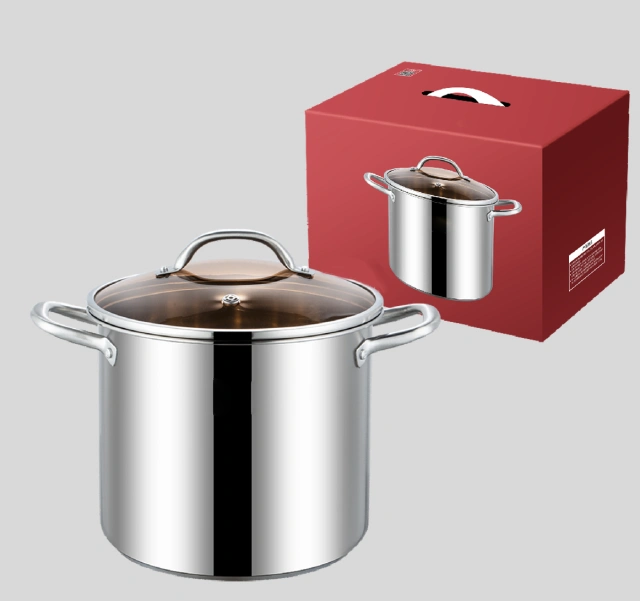 Stainless steel 304 soup pot, double bottom, deep straight European style soup pot, electromagnetic cooker, general kitchen soup pot